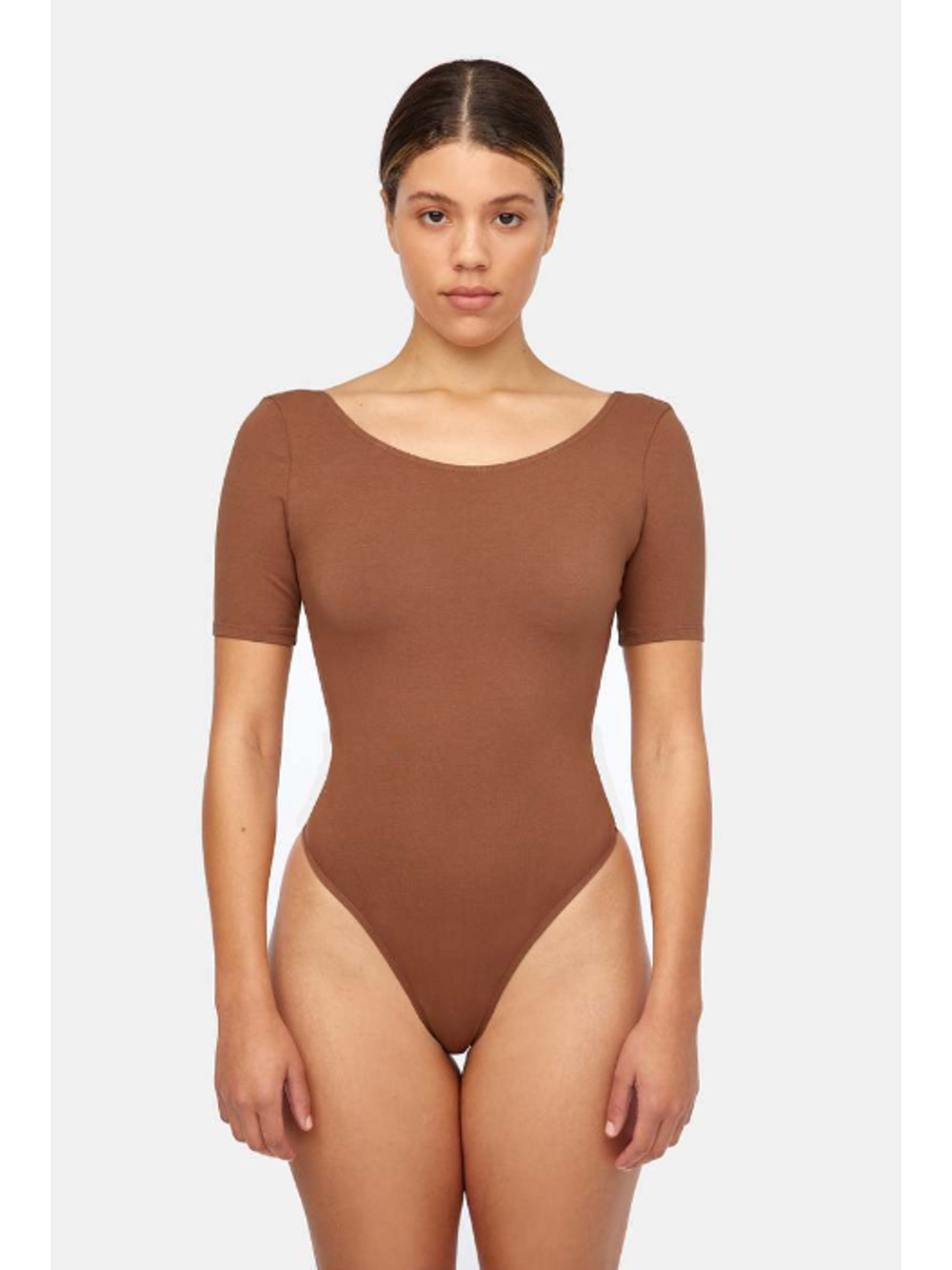 LACAUSA ANTHROPOLOGIE Womens Dawn Bodysuit Large Mocha Brown Short Sleeve NWT